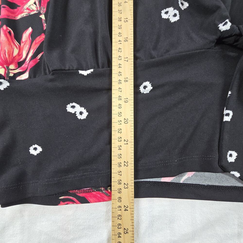 Clara Sun Woo Womens Black Asymmetrical Side Tie Blouse Floral Cherry Blossom M - Picture 7 of 11
